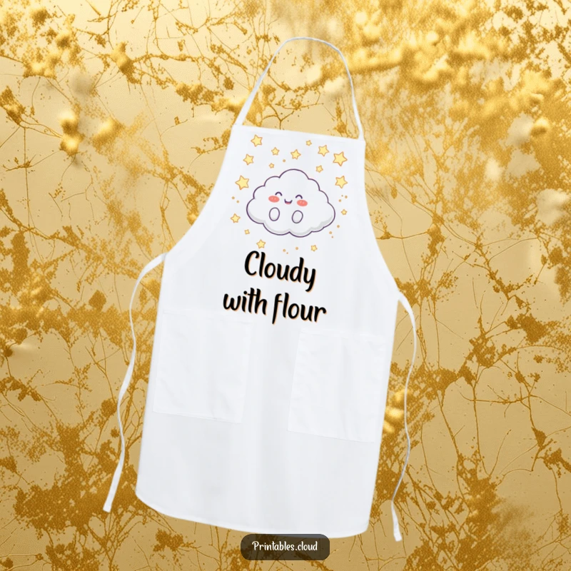 Funny Apron: A happy cloud character giggles while rolling across a star-filled sky, ready to add joy to cooking.