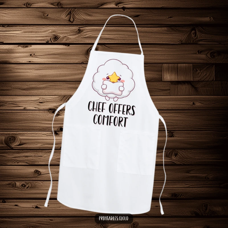 Funny apron featuring a cheerful cloud offering a pillow to a bright star, ready for kitchen tasks with kindness.