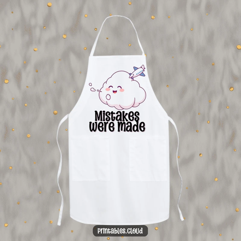 Funny Apron: A giggling cloud character tickles a passing airplane with mist, bringing playful humor to the kitchen.
