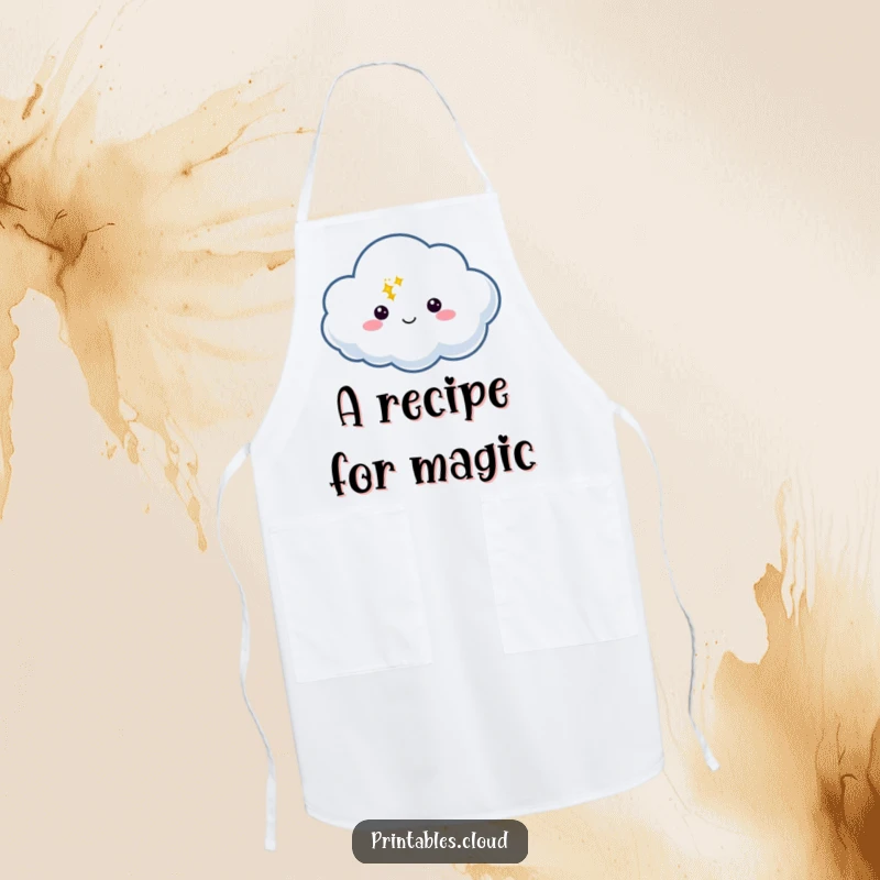 Funny Apron featuring a cloud character with a speech bubble containing a bright twinkle, perfect for whimsical kitchen fun.