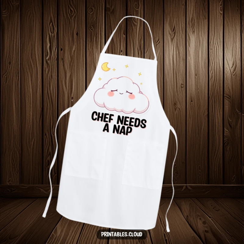 Funny Apron: Humorous apron featuring a sleeping cloud character with a gentle smile, perfect for adding calm to kitchen tasks.