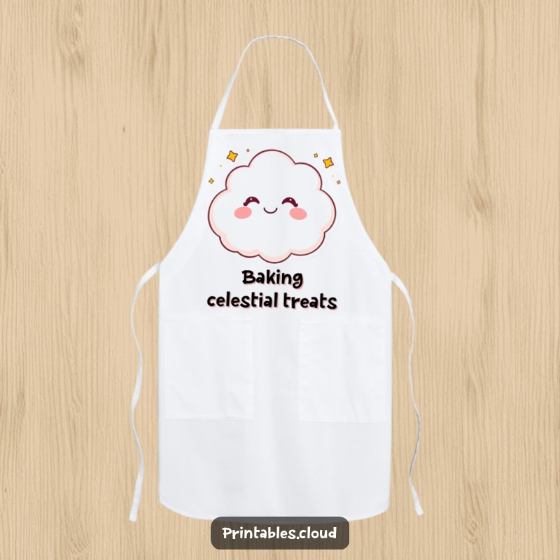 Funny apron depicting a cheerful cloud character in a fit of giggles, sprinkling tiny, edible-looking stars.
