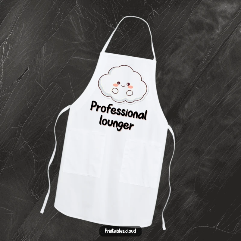 Funny Cloud Apron showing a lazy, smiling cloud character ready to add humorous charm to kitchen tasks, keeping you clean and cheerful.
