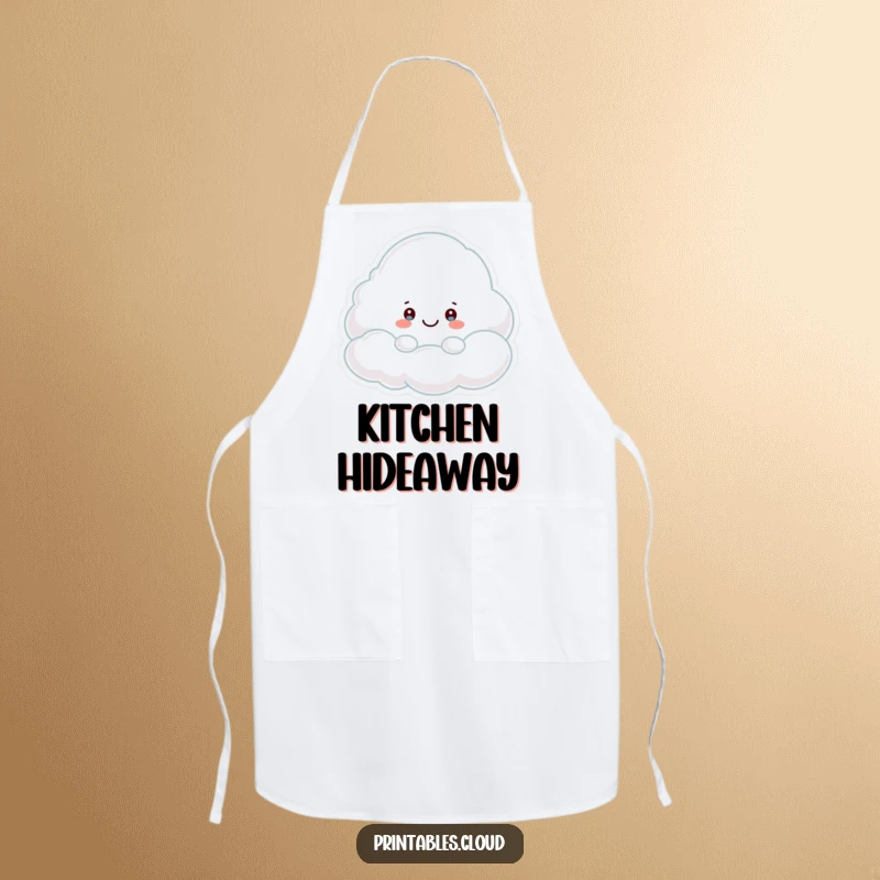 Funny Apron: A cloud character playfully peeking out from behind a smiling cloud, adding humor to the kitchen.