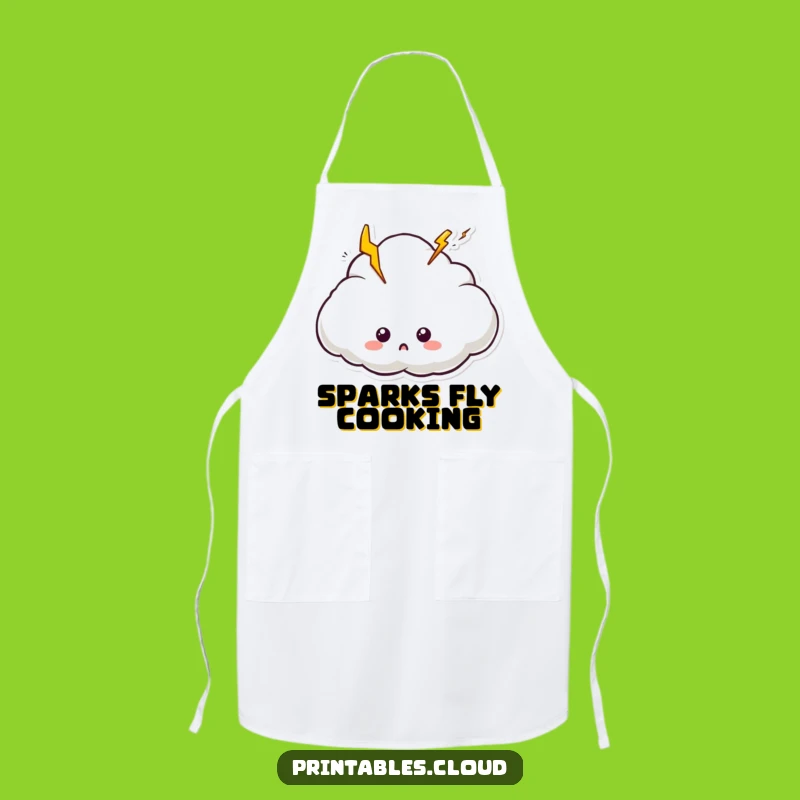 Funny Surprised Cloud Apron: Cook Up Surprises with Electric Kitchen Humor