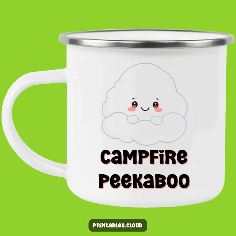 Funny Peek-a-Boo Cloud Camping Mug: Outdoor Play with a Hiding Character