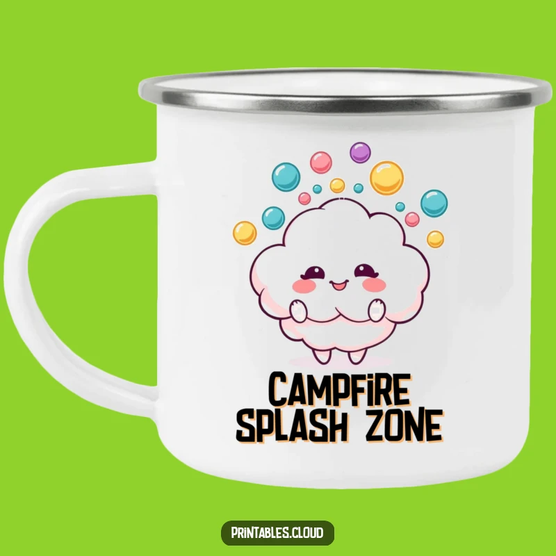 Funny Cloud Juggling Raindrops Camping Mug, Adventure Ready Cheer