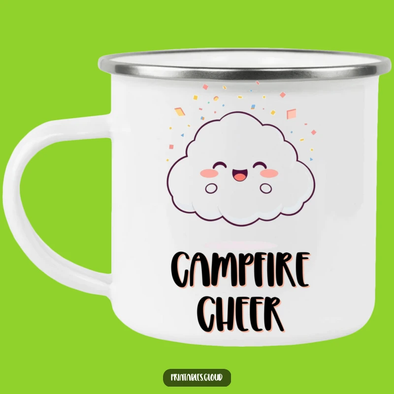 Funny Cloud Confetti Camping Mug: Joyful Character, Light Shower, Party Gift