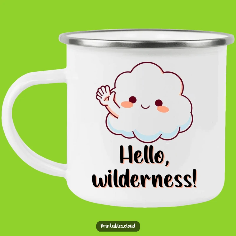 Funny Waving Cloud Camping Mug: Adventure with a Friendly Hello