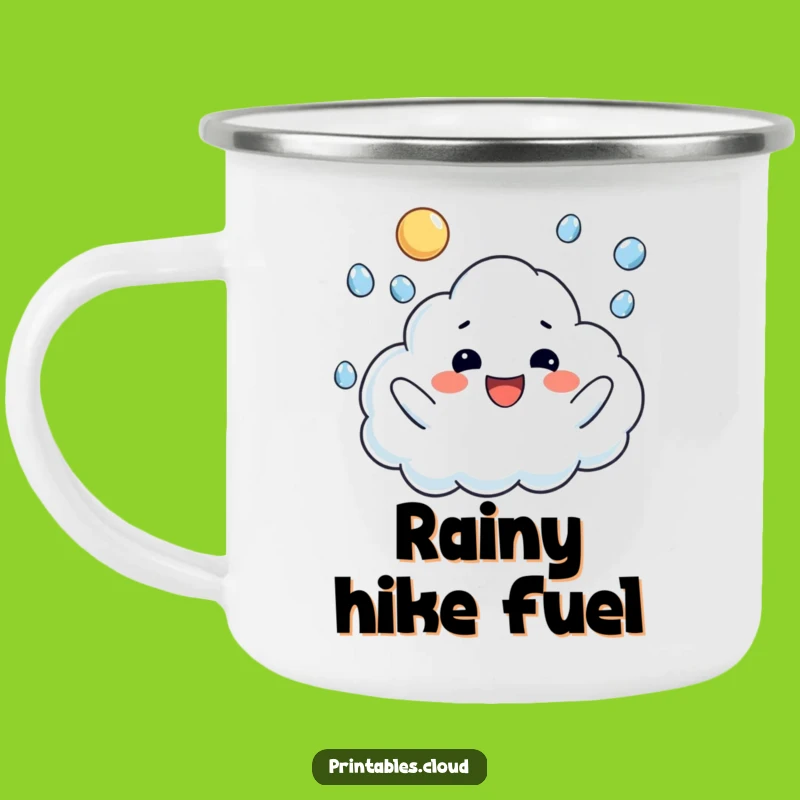 Funny Raindrop Juggling Cloud Camping Mug: Enjoy Adventures with Cheerful Outdoor Showers