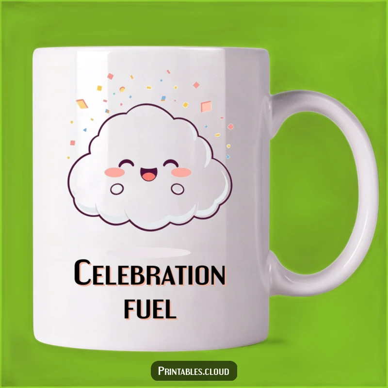 Funny Cloud Confetti Mug: Joyful Character Showering Light, Festive Gift Idea