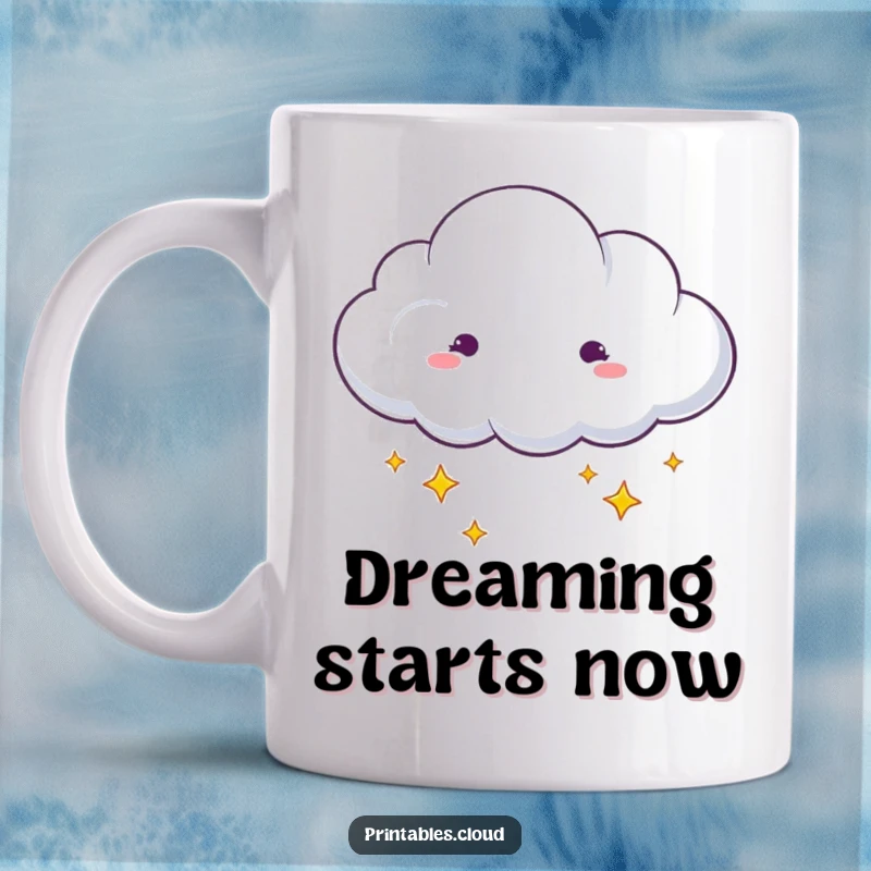 Funny dreaming cloud with stars drifting from edges art on a mug, whimsical, gentle, great funny gift.