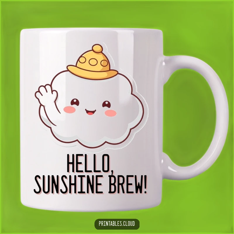 Funny Friendly Cloud Hat Mug - Welcoming Character Gift for Cheerful Greetings