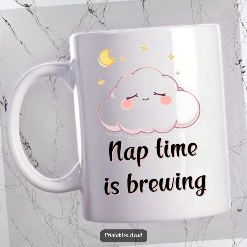 Funny Mug: Peaceful cloud character sleeping soundly with a gentle smile, embodying serenity and sweet dreams, a perfect gift.
