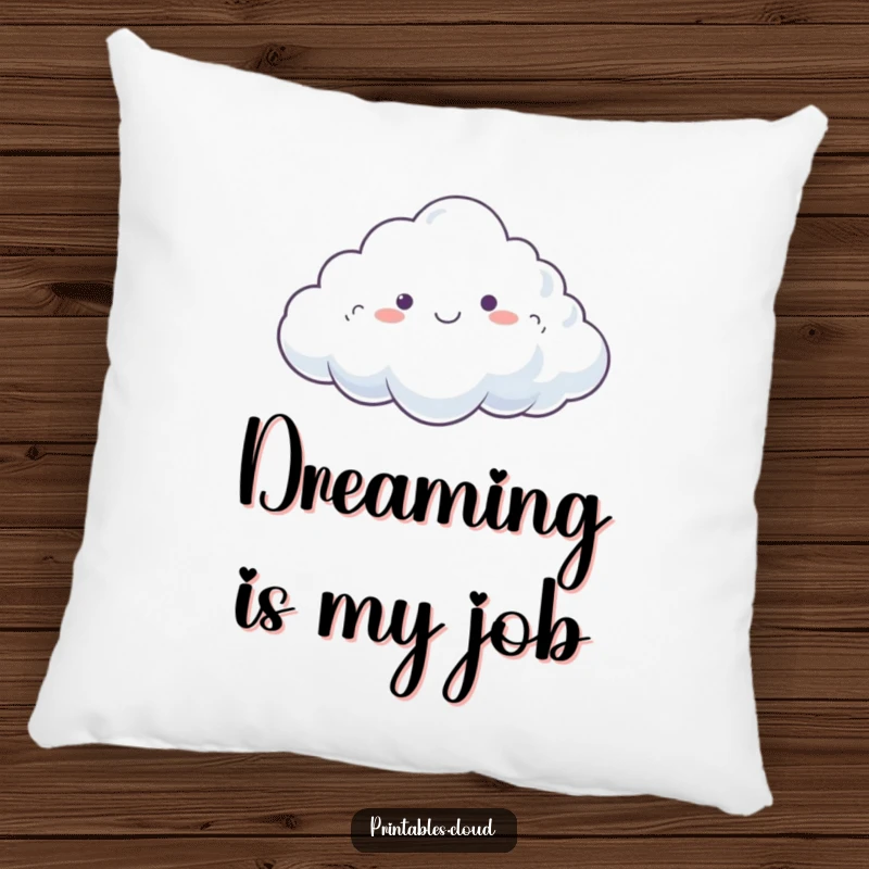 Funny Pillow showcasing a dreamy cloud happily drifting on a gentle breeze, designed for comfort and relaxation.