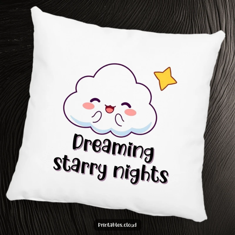 Funny Cloud Pillow: Soft cushion depicting a cheering cloud character and a winking tiny star.