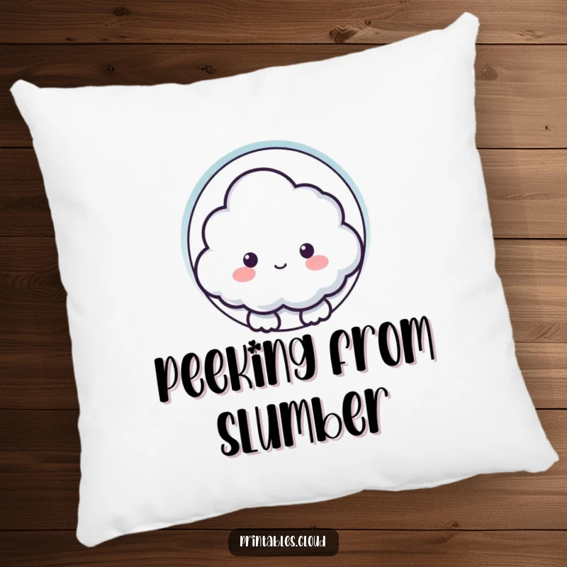 Funny pillow showing a curious cloud character peeking through a keyhole shape, perfect for adding comfort and whimsical intrigue.