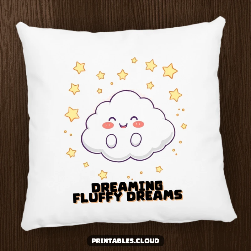 Funny Pillow: A happy cloud character giggles while rolling across a starry sky, offering comfort and dreamy charm.