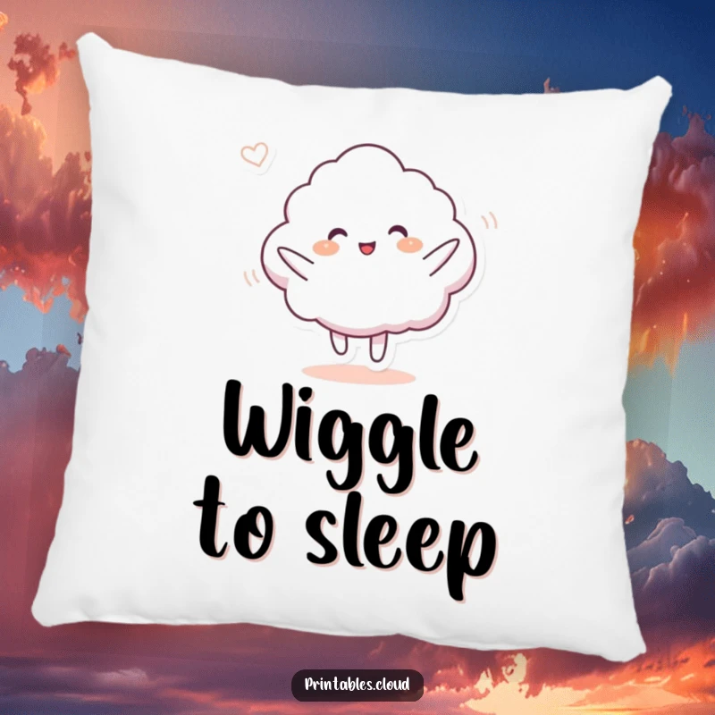 Funny decorative pillow with a cloud character doing a silly dance in a gentle breeze, perfect for adding comfort and a playful touch.