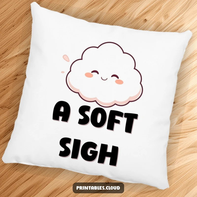 Funny giggling cloud pillow, blowing a fluffy breeze, a soft and humorous decor item for sofas and beds.