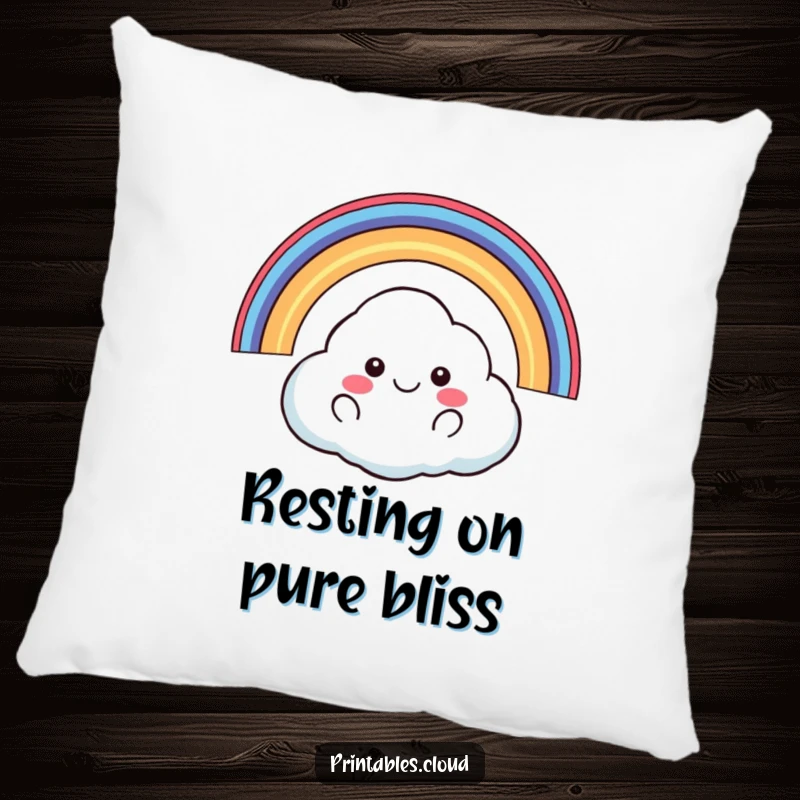 Funny happy cloud floating with rainbow arching over it pillow, soft decor, cheerful and vibrant, great funny gift.