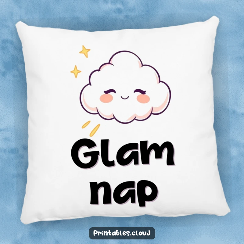 Funny Pillow: A winking cloud character playfully winks, surrounded by a trail of glitter, offering a humorous and cozy touch.