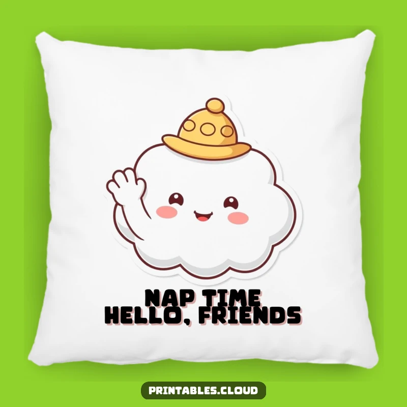 Funny Cloud Pillow - Waving Hat Character Comfort Gift for Cozy Welcomes