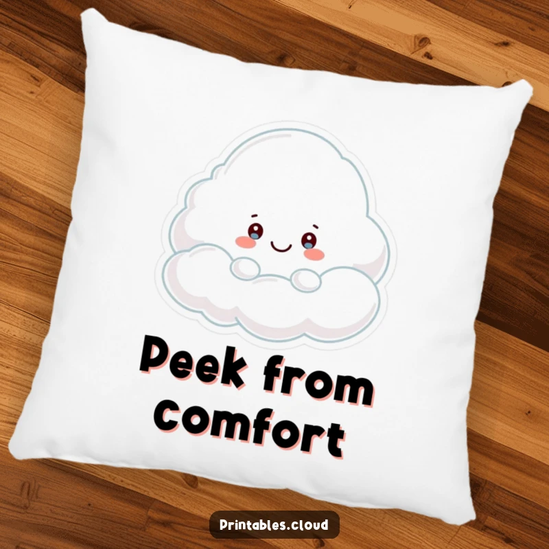 Funny Pillow: A fluffy cloud character playfully peeking out from behind a smiling cloud, adding a touch of whimsy.