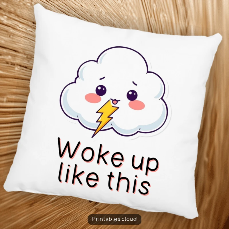 Funny Surprised Cloud Pillow featuring a shocked cloud character startled by a giggling lightning bolt, offering soft comfort and playful humor.
