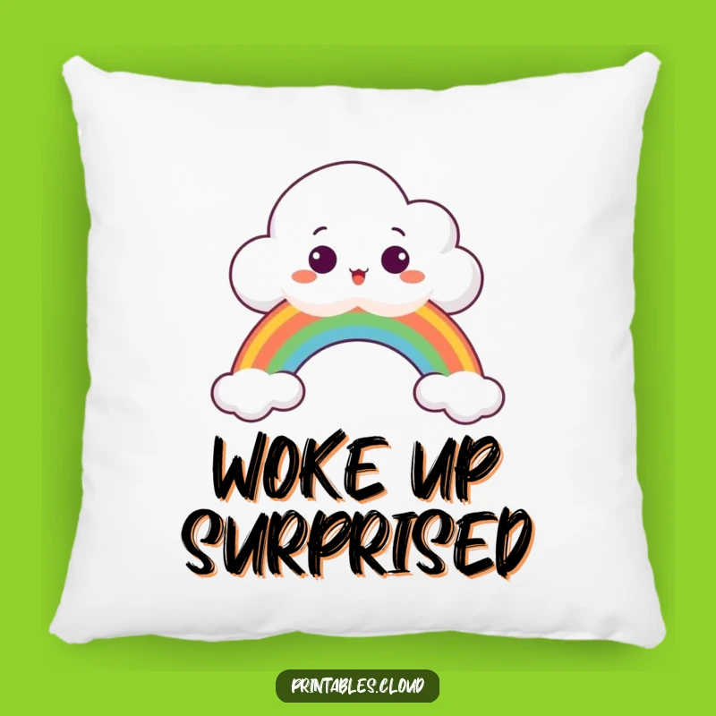 Funny Surprised Cloud Pillow: Peeking Over Rainbow, Soft & Whimsical Decor, Adorable Funny Gift