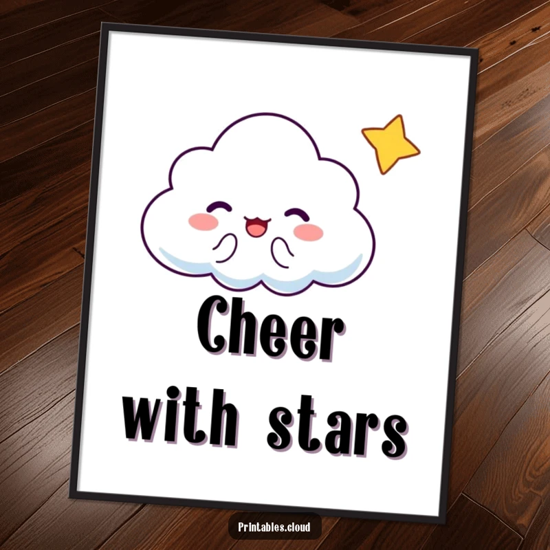 Funny Cloud Digital Art: A cheering cloud character receives a wink from a tiny star, rendered for instant download.