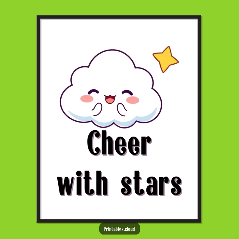 Cosmic Funny Cloud Star Digital Art: Instant Cheerful Decor Gift