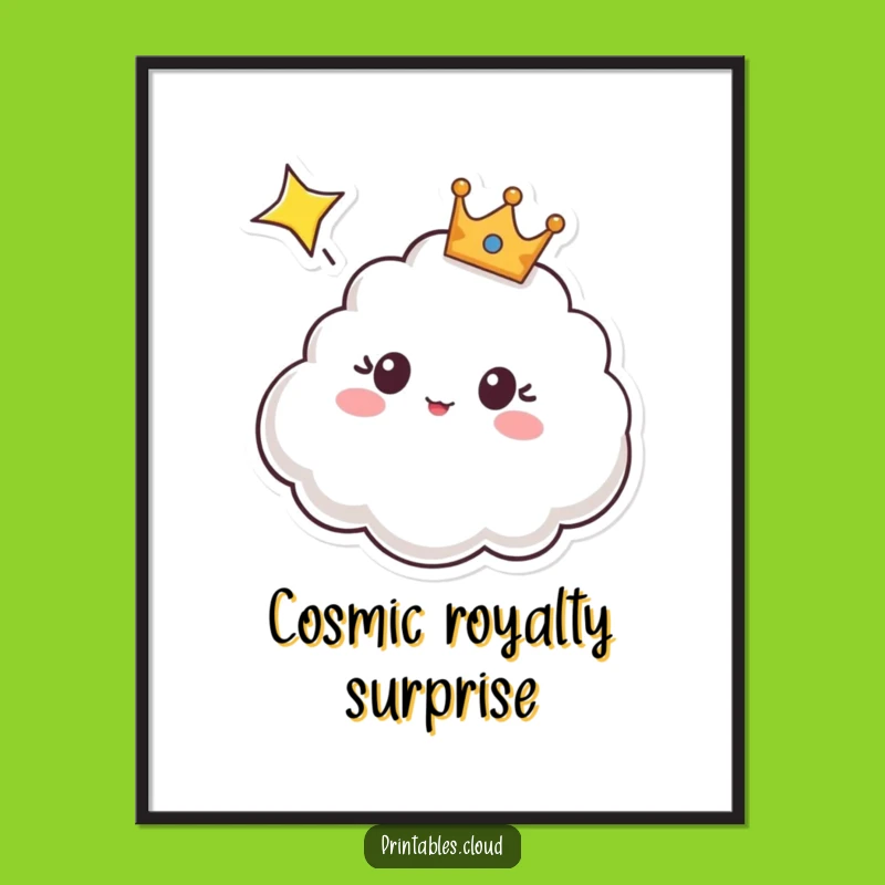 Funny Cloud Crown Digital Art: A Surprised Cloud Meets a Shooting Star, Instant Gift