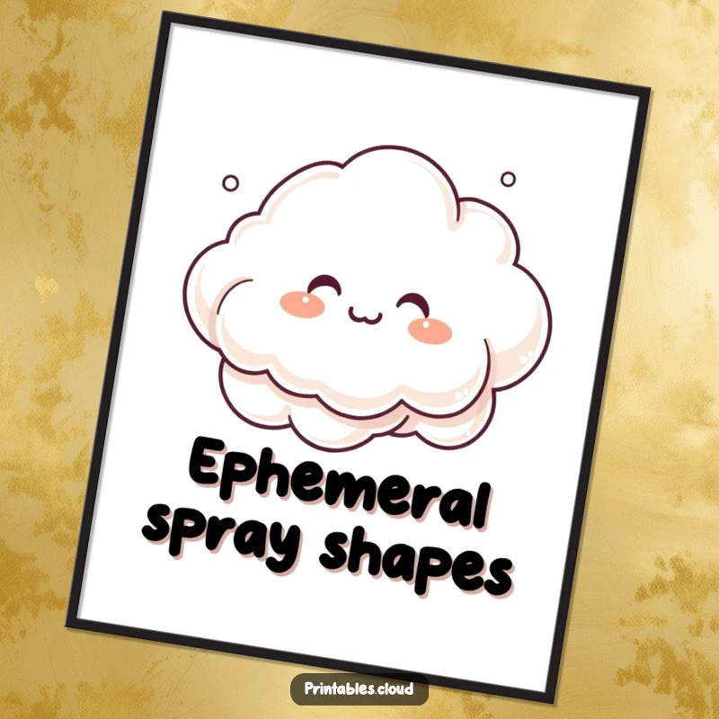 Funny giggling cloud character, creating mist art, digital art print, instant whimsical decor.