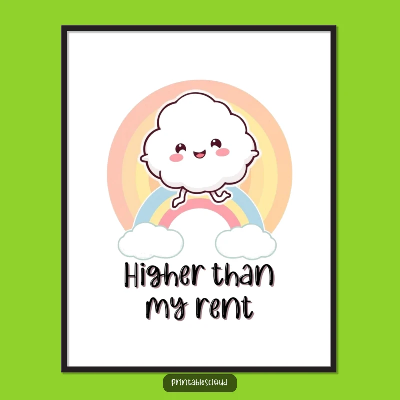 Funny Bouncing Cloud Rainbow Digital Art - Joyful Character Instant Download Gift