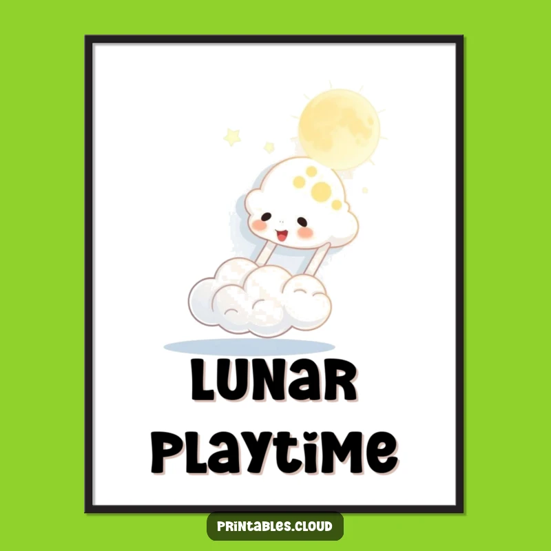 Funny Cloud Moon Digital Art: Instant Celestial Whimsy for Your Space