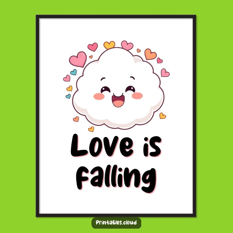 Funny Cloud Raining Hearts Digital Art: Instant Joyful Wall Decor