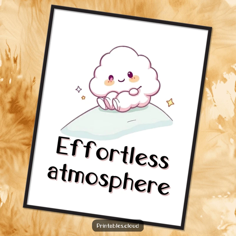 Funny Digital Art Print: A cloud character happily sliding down a gentle, misty slope, an instant download of fun.