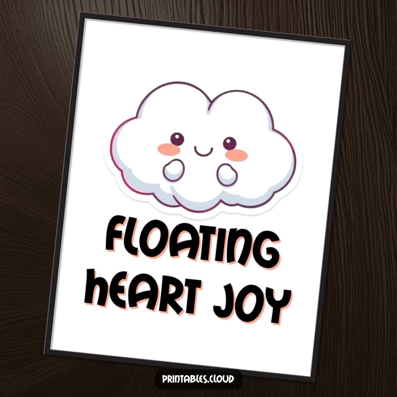 Funny digital art print of a heart-shaped cloud character floating happily, radiating love, cheer, and whimsical humor.