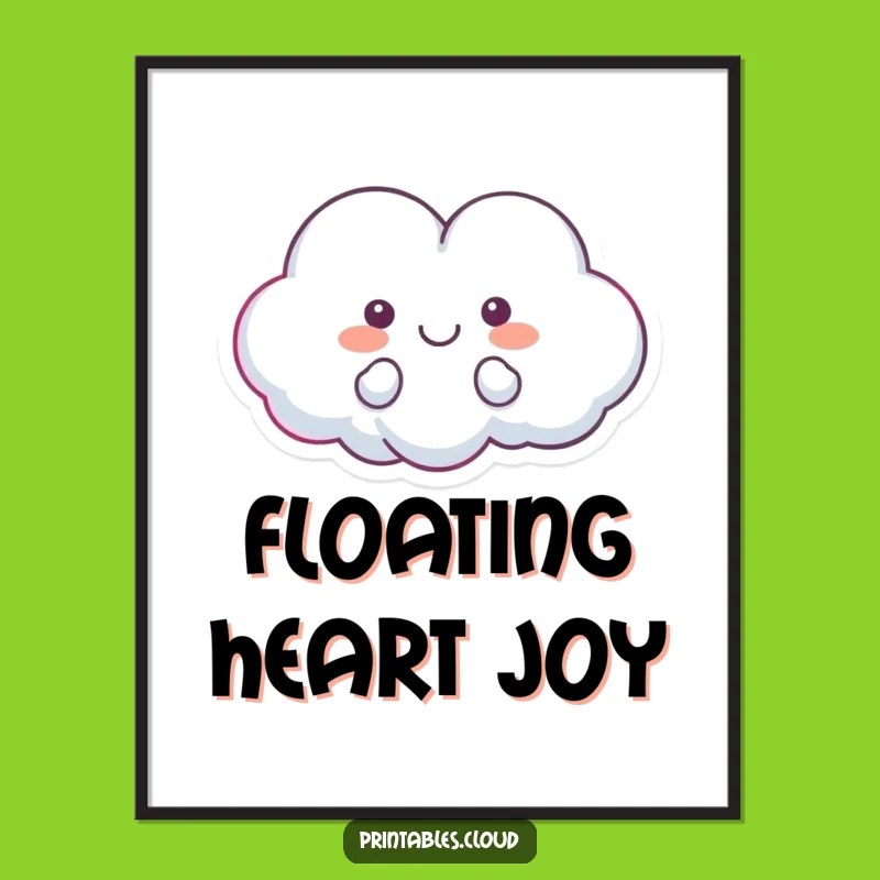 Funny Heart Cloud Art Print - Happy Floating Design, Instant Humorous Gift for Walls