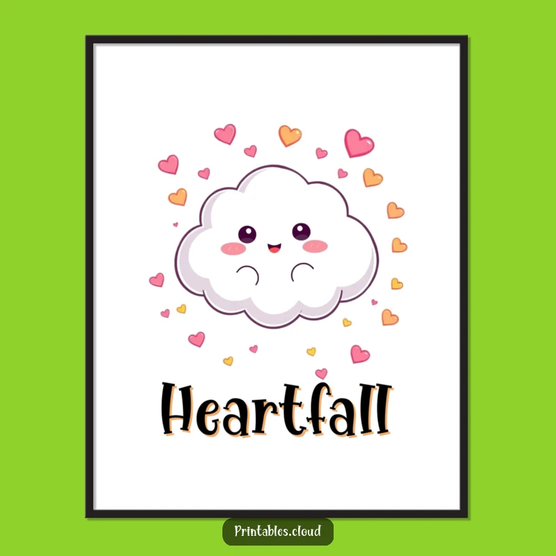 Funny Heart Rain Cloud Digital Art: Fluffy Character, Heart Download, Gift Art