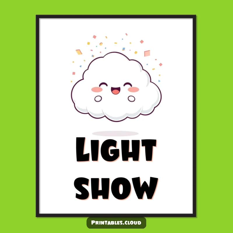 Funny Cloud Confetti Digital Art: Joyful Character, Light Shower Download, Gift Art