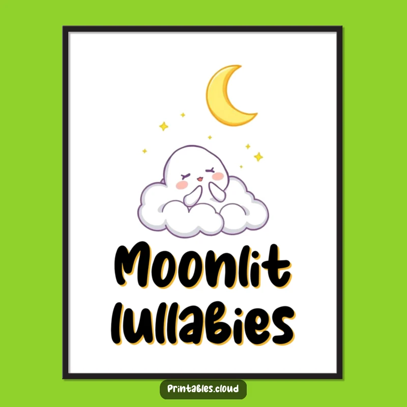 Funny Celestial Cloud Art Print - Lullaby Moon Design, Instant Humorous Gift for Walls