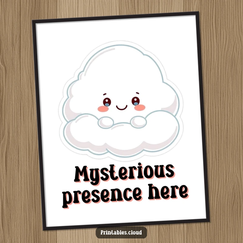 Funny Digital Art Print: A cloud character playfully peeking out from behind a smiling cloud, an instant download of fun.