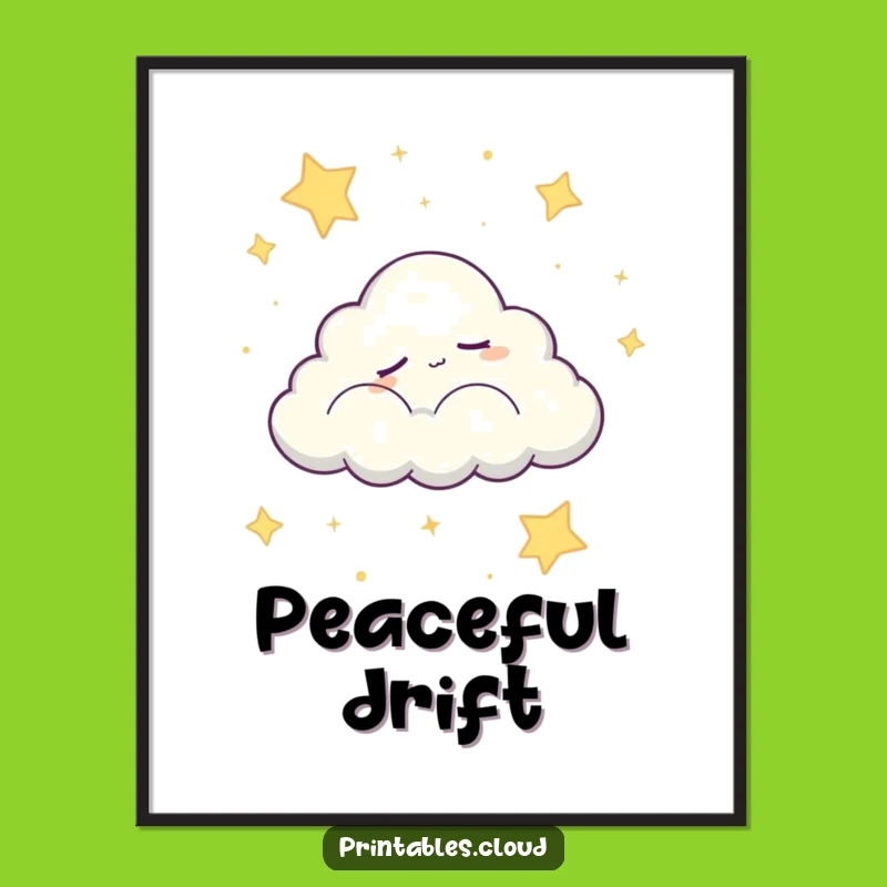 Funny Sleepy Cloud Digital Art: Instant Peace for Your Walls