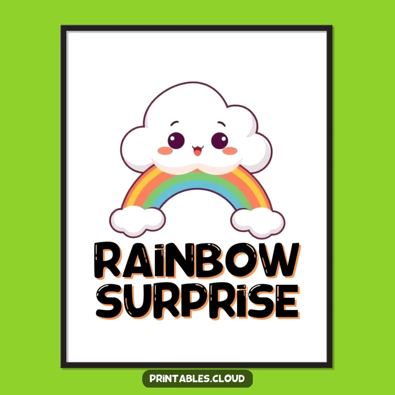 Funny Surprised Cloud Digital Art: Peeking Over Rainbow, Instant Whimsical Decor, Perfect Funny Gift