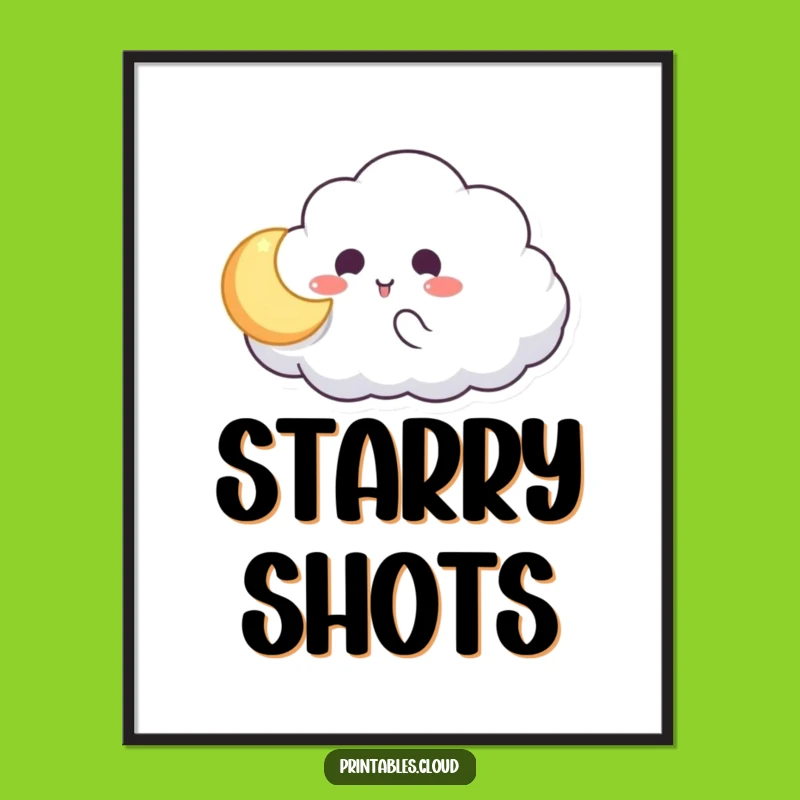 Funny Cloud Moon Catch Digital Art: Instant Whimsy, Perfect Funny Wall Decor