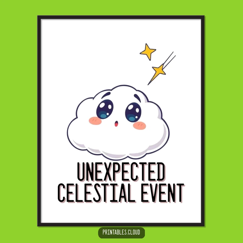 Funny Surprised Cloud Digital Art - Instant Celestial Wonder for Your Walls