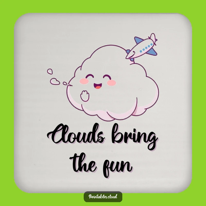 Funny Cloud Tickle Coaster: Giggling Airplane Art for Your Table
