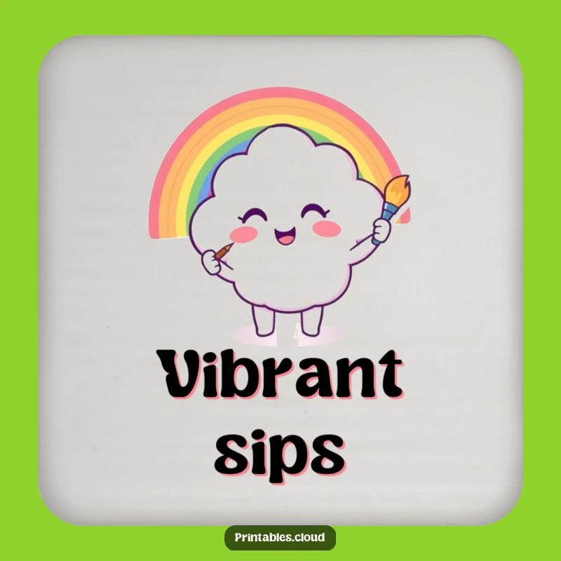 Funny Cloud Rainbow Painting Coaster: Artistic Surface Protection, Gift